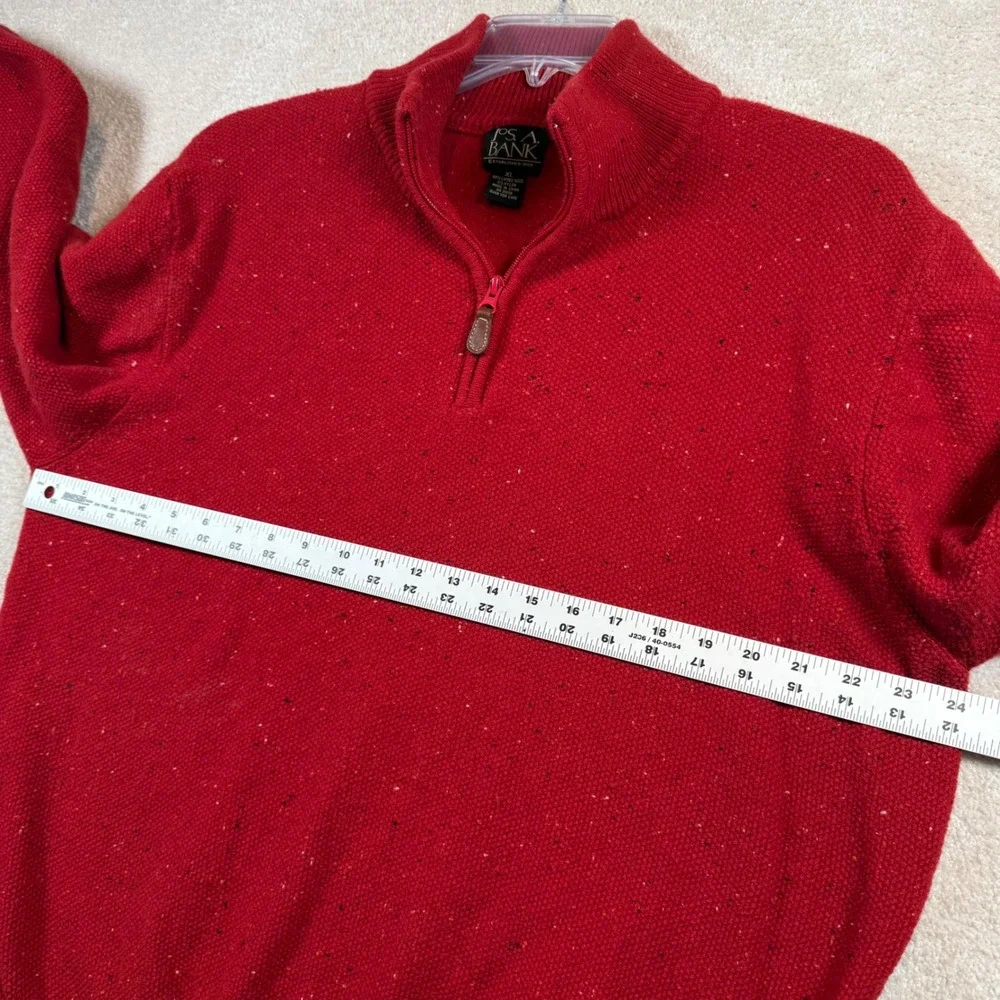 Jos. A. Bank Quarter Zip Sweater Mens XL Red Lambswool Blend Donegal Speckled